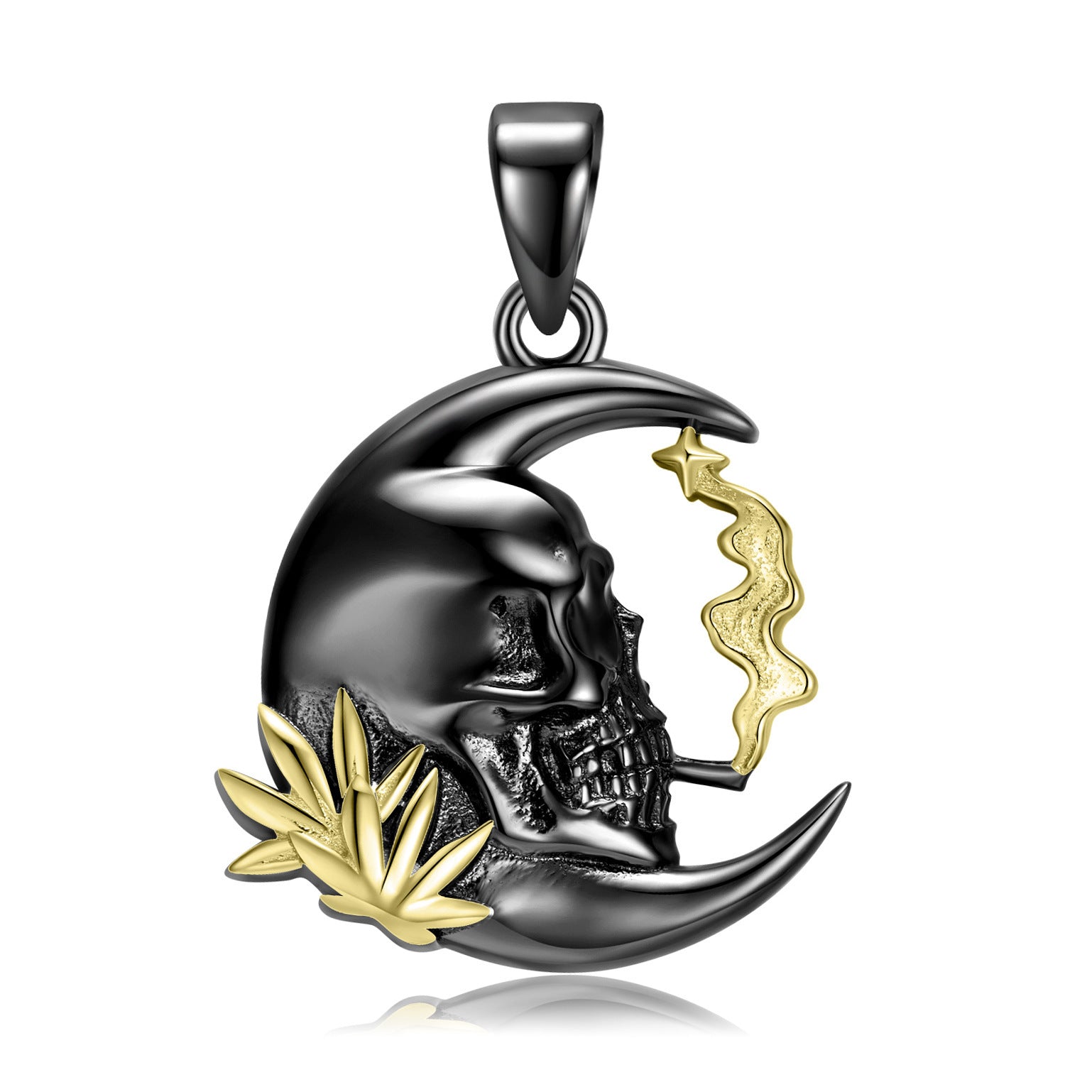 Smoking Skull Moon Pendant Necklace – 925 Sterling Silver Gothic Jewelry